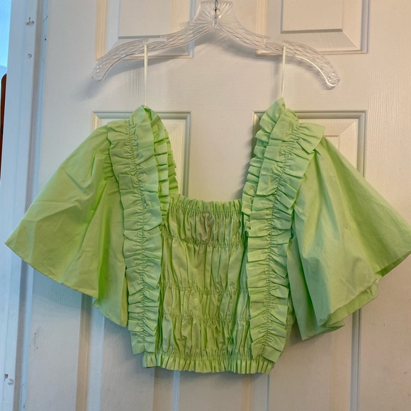 Zara Lime Green Voluminous Poplin Shirt M NWOT - Picture 9 of 9